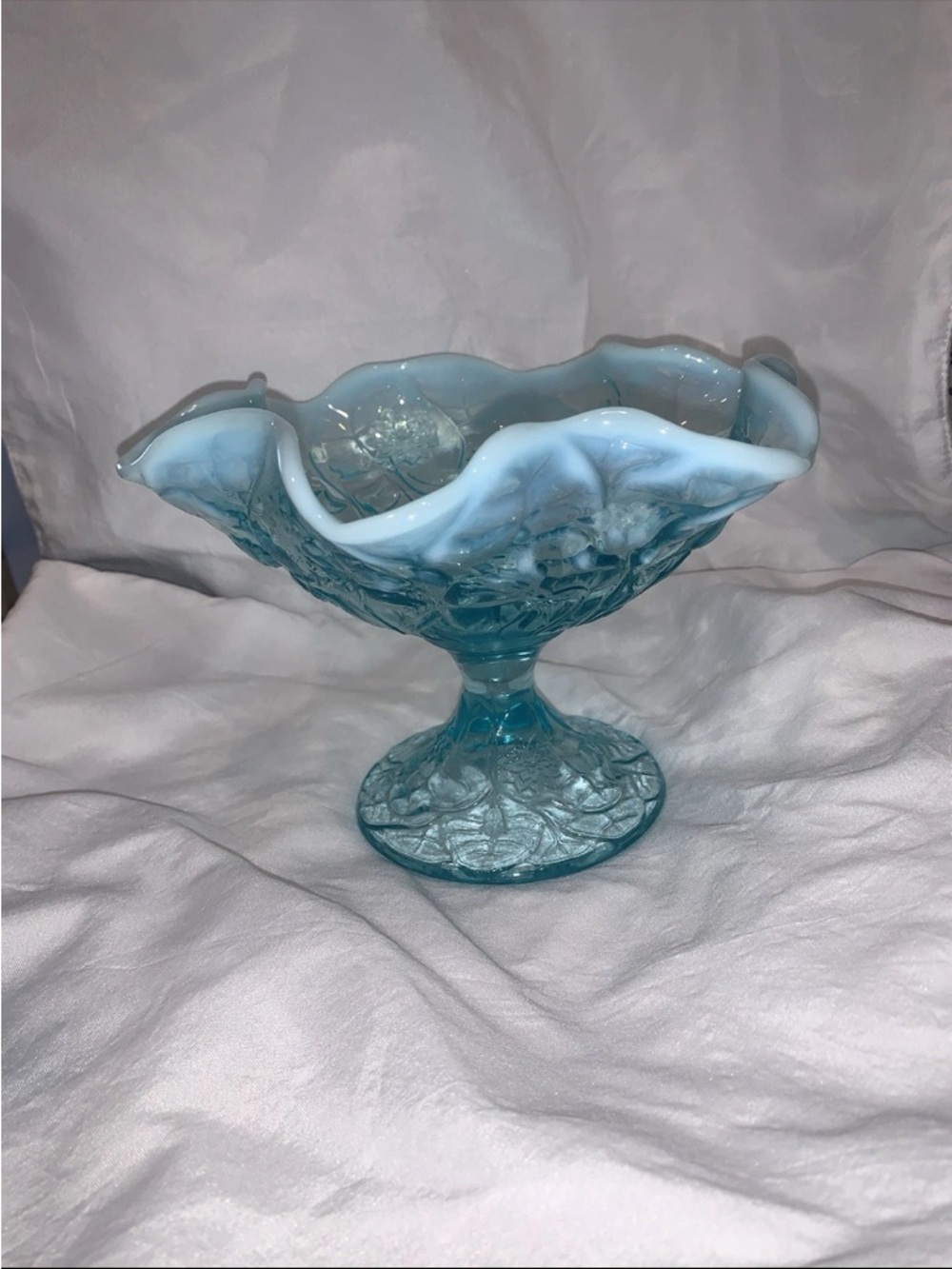 Blue White Ruffled Compote Candy Dish
